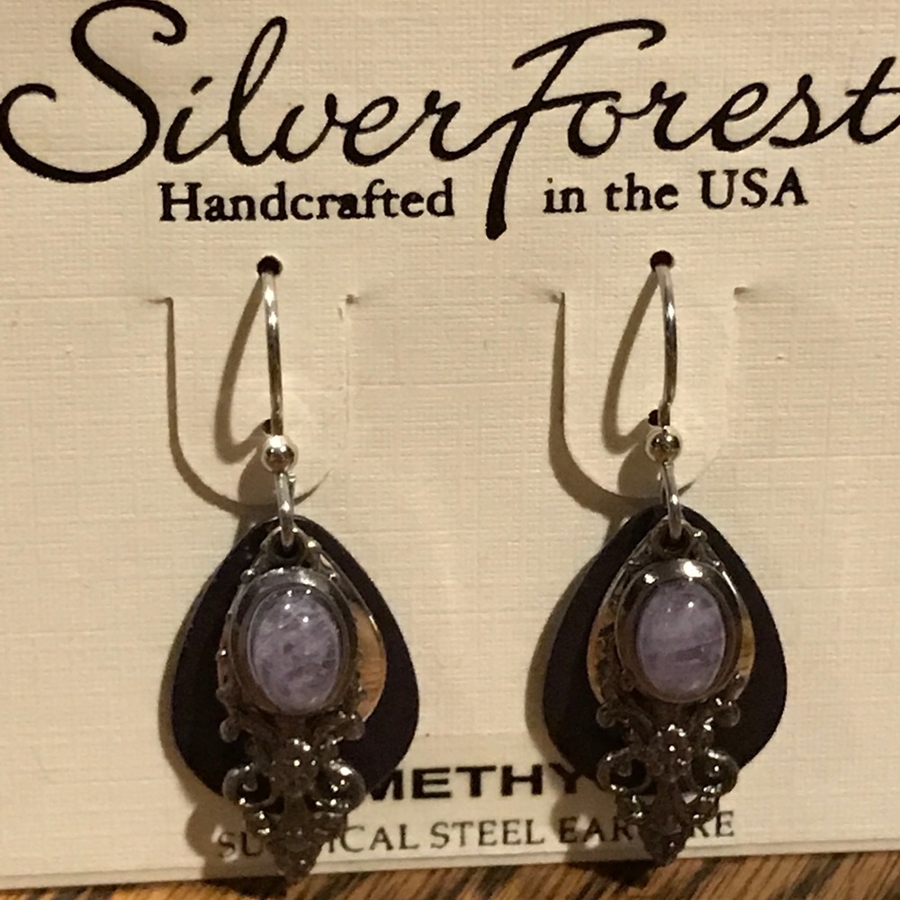Silver Forest purple earrings